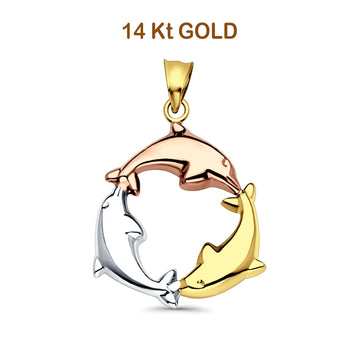 14K Tri Color Gold Dolphin Pendant 24mmX24mm 1.3 grams